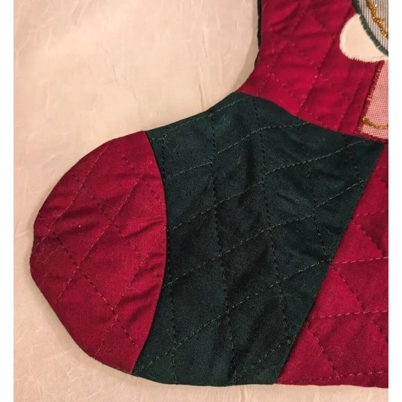 2 Angels Christmas Stocking Quilted Applique Folk Art Primitive Lace Naive Pair - Picture 12 of 16
